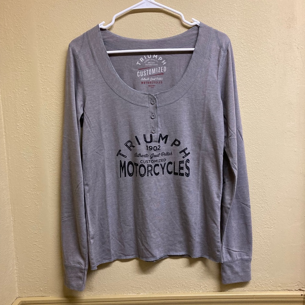 Triumph British Motorcycles Customized Gray Long Sleeve Size Women Small Top